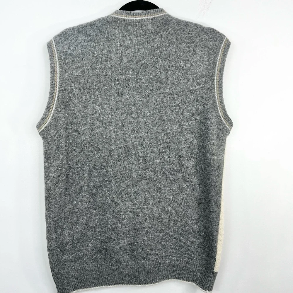 Vintage 80s oversized boxy wooly abstract argyle v neck pull over grandpa vest - Picture 5 of 12